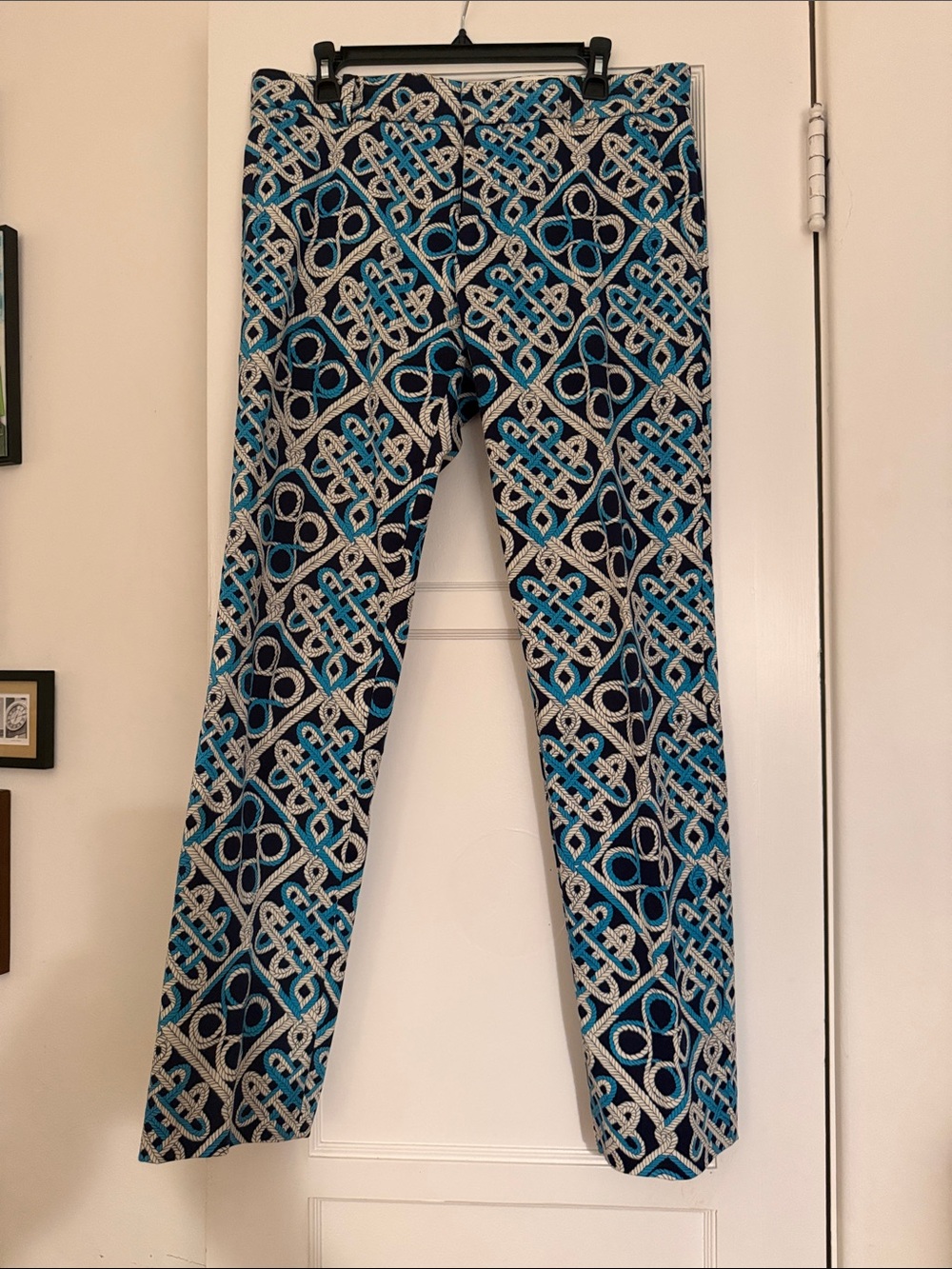 Men's Blue Patterned Dress Pants
